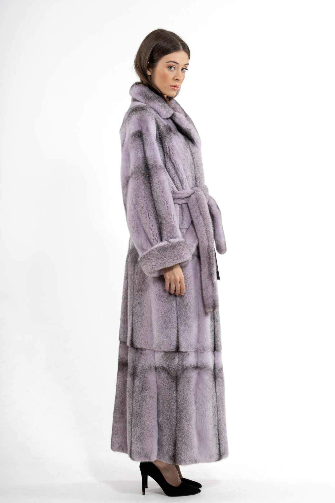 Model wearing a Lilac Mink fur coat