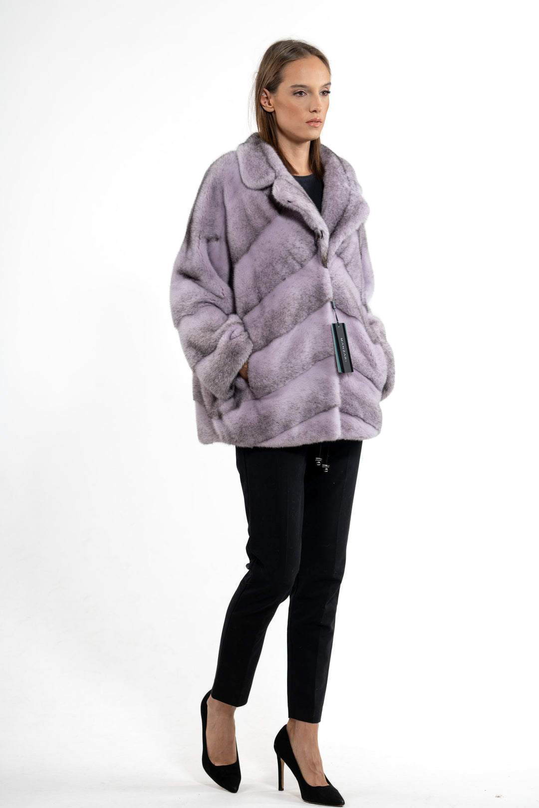 Model wearing a Lilac Mink fur coat
