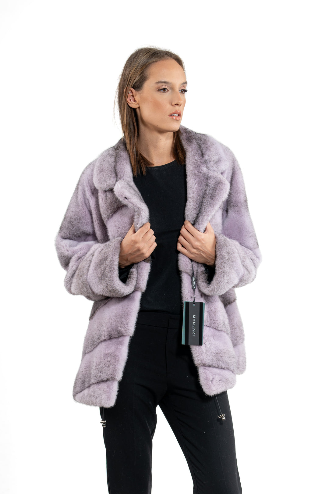 Model wearing a Lilac Mink fur coat