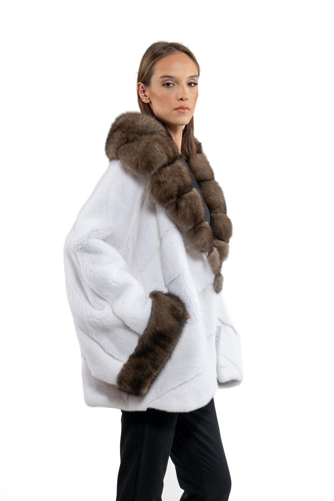Chic White Mink fur coat by manzari for a bold statement