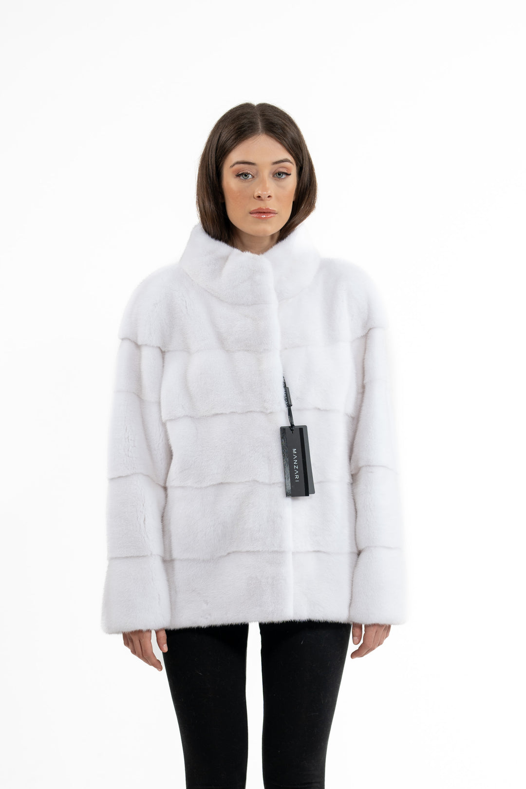 Chic White Mink fur coat by manzari for a bold statement