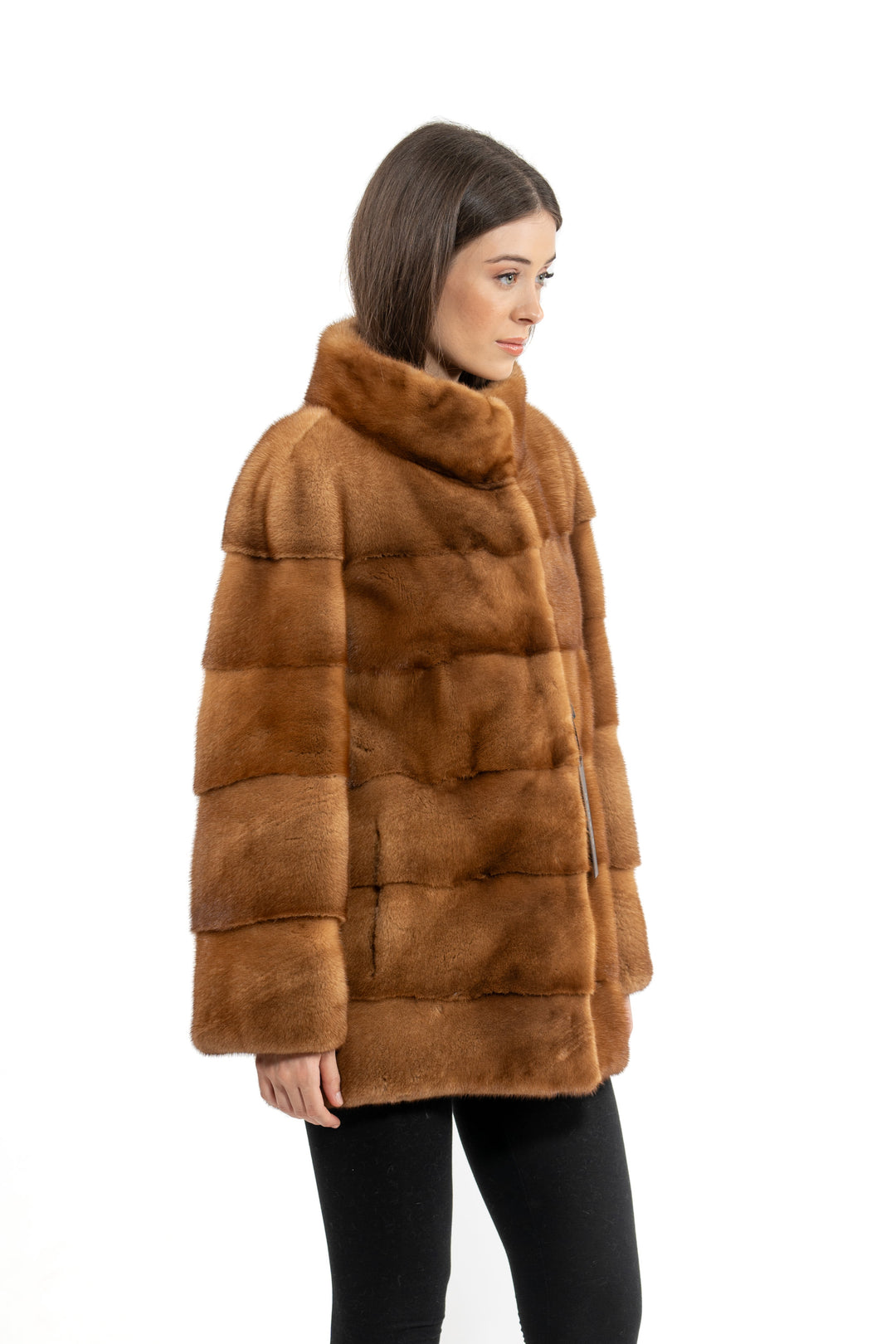Model wearing a Gold Mink fur coat