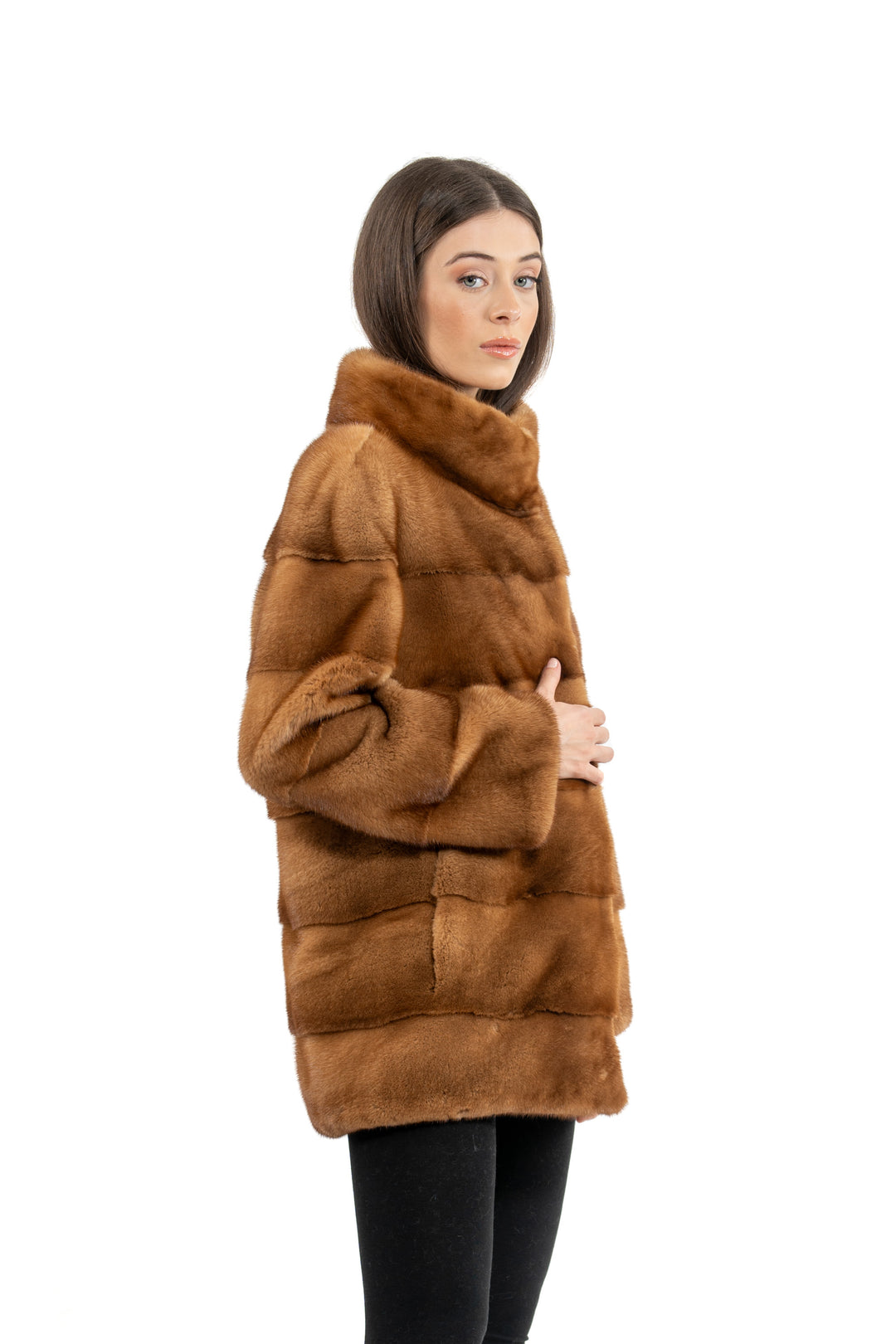 Chic Gold Mink fur coat by manzari for a bold statement