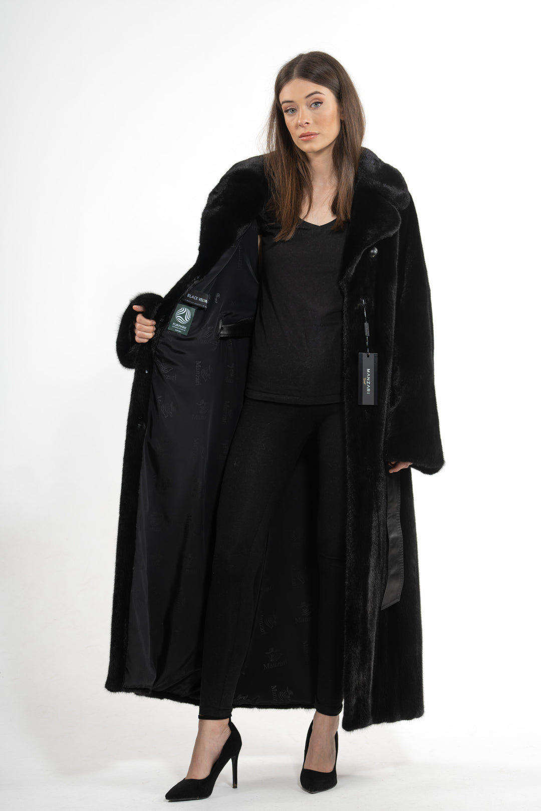 Manzari Black Mink fur coat for timeless elegance