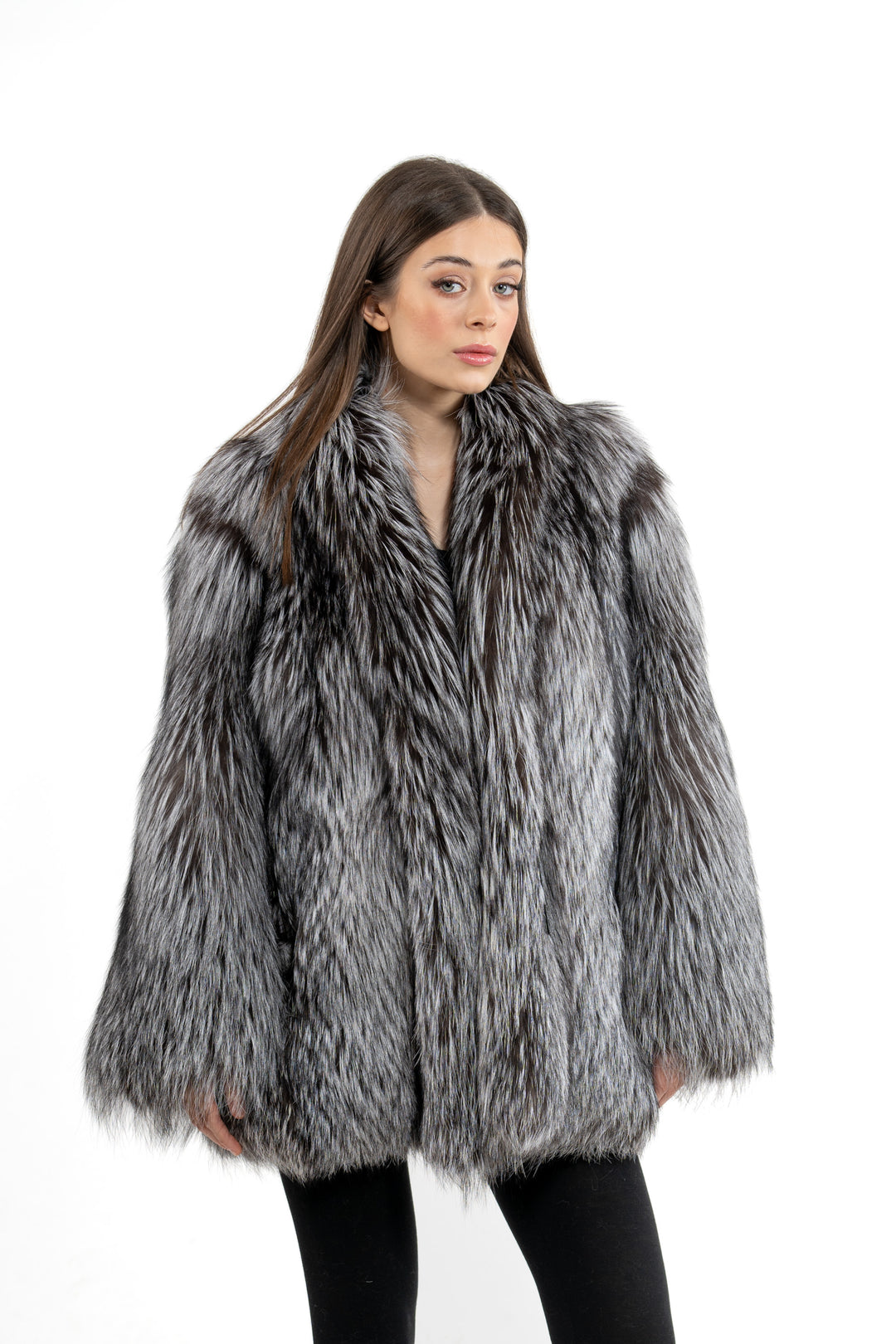 Sophisticated Silver Natural Fox fur coat by manzari