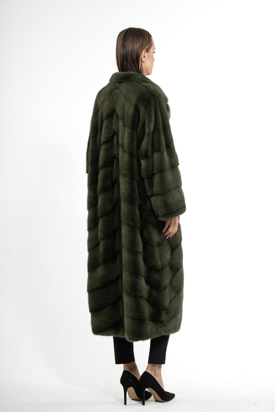 Manzari Dark Olive Mink fur coat for a timeless appeal