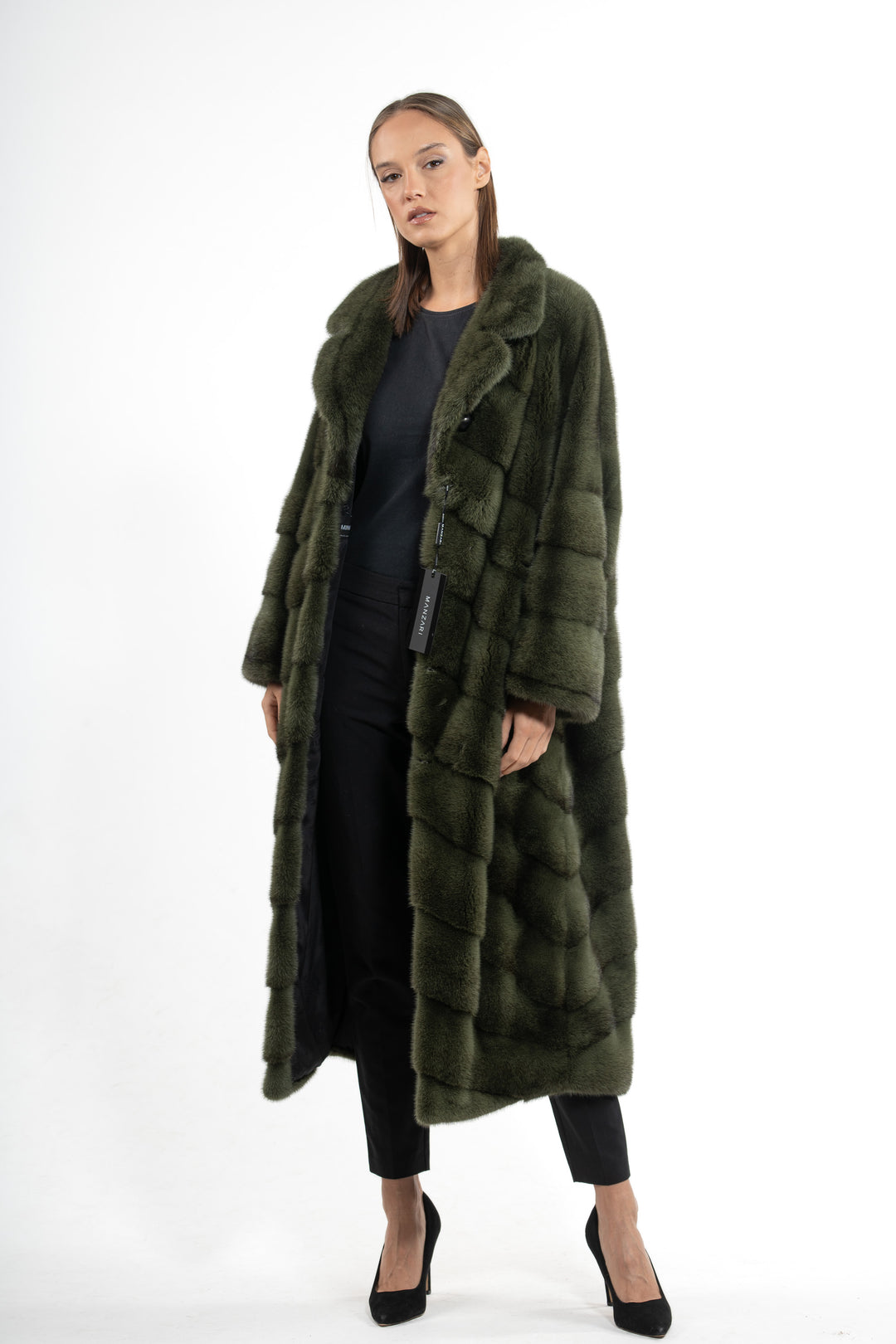 Manzari Dark Olive Mink fur coat for timeless elegance