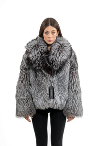 Manzari Silver Natural Fox fur coat with intricate details