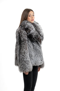 Chic Silver Natural Fox fur coat by manzari for a standout look