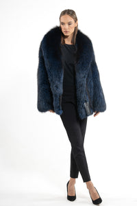Model wearing a Blue Frost Fox fur coat by manzari