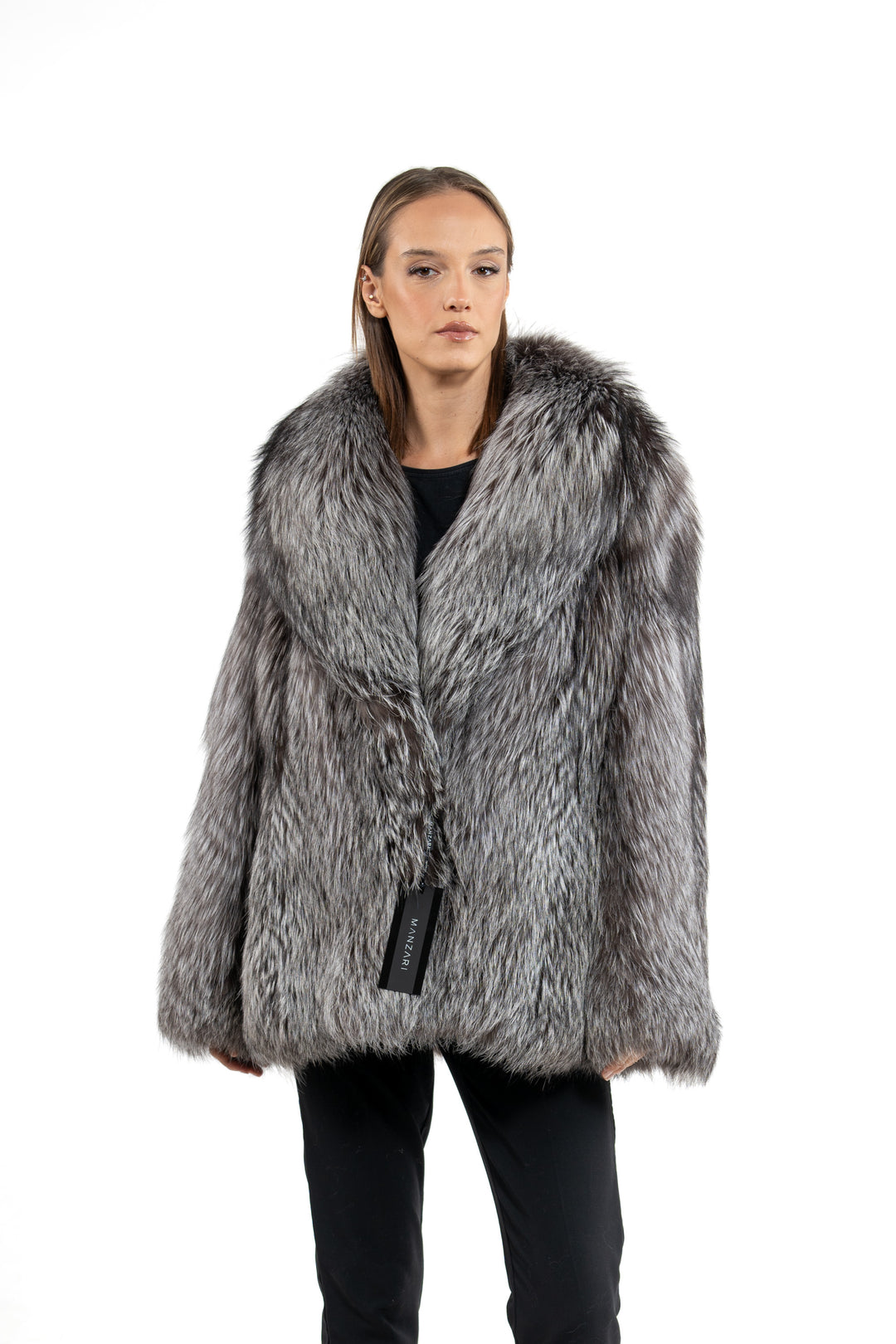 Elegant Silver Natural Fox fur coat for modern fashion