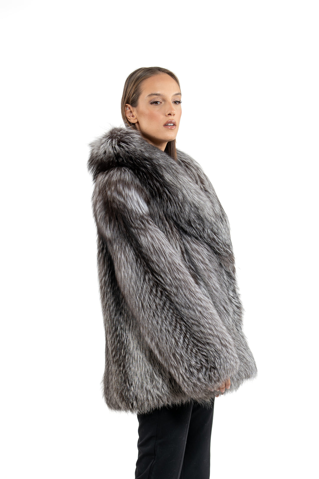 Elegant Silver Natural Fox fur coat for modern fashion