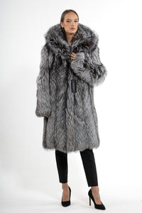 Chic Silver Natural Fox fur coat by manzari for a standout look