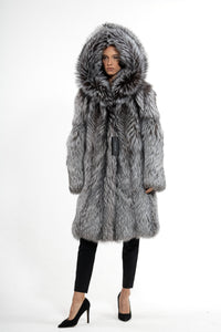 Sophisticated Silver Natural Fox fur coat by manzari