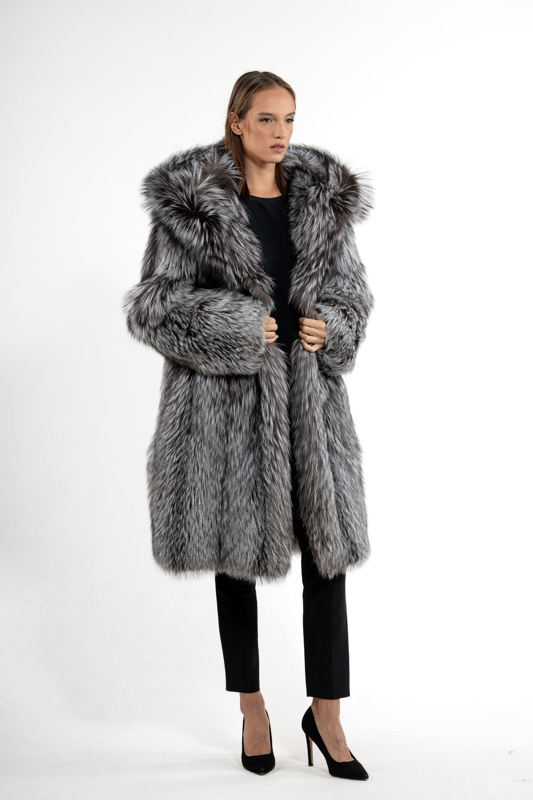 Chic fox fur coat by manzari for a standout look