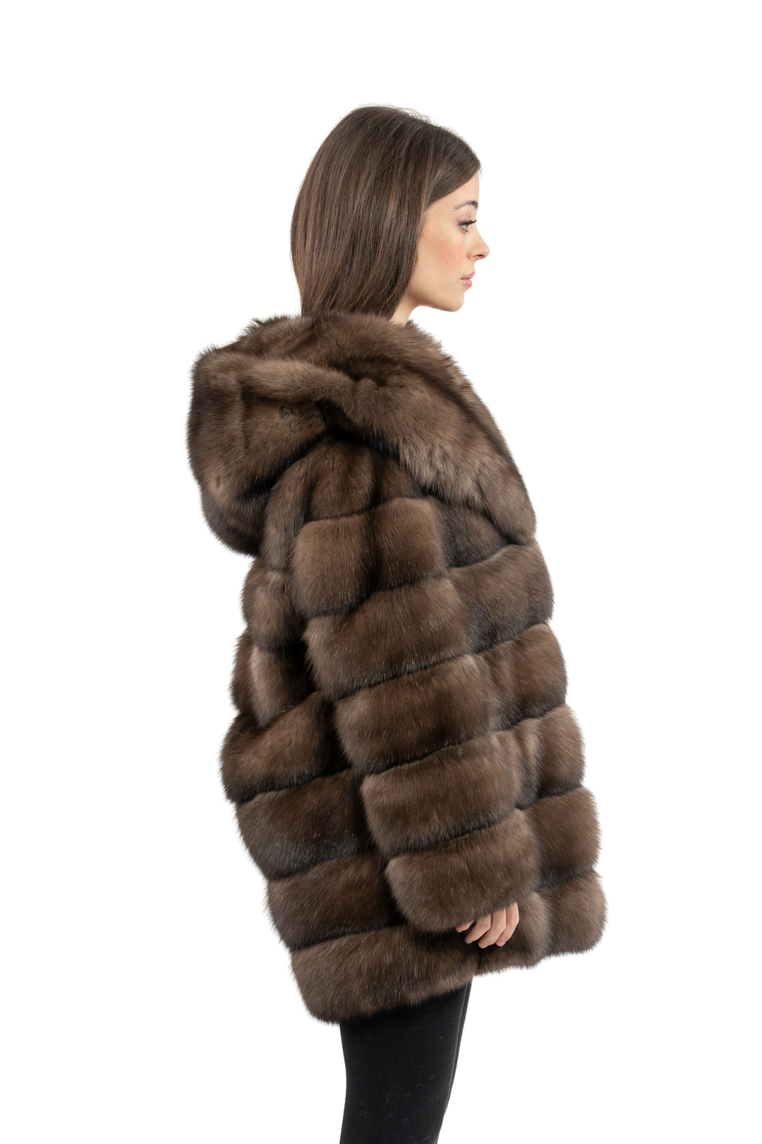 Luxurious Gun Metal Russian sable fur coat on display