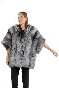 Model wearing a Silver Natural Fox fur coat by manzari