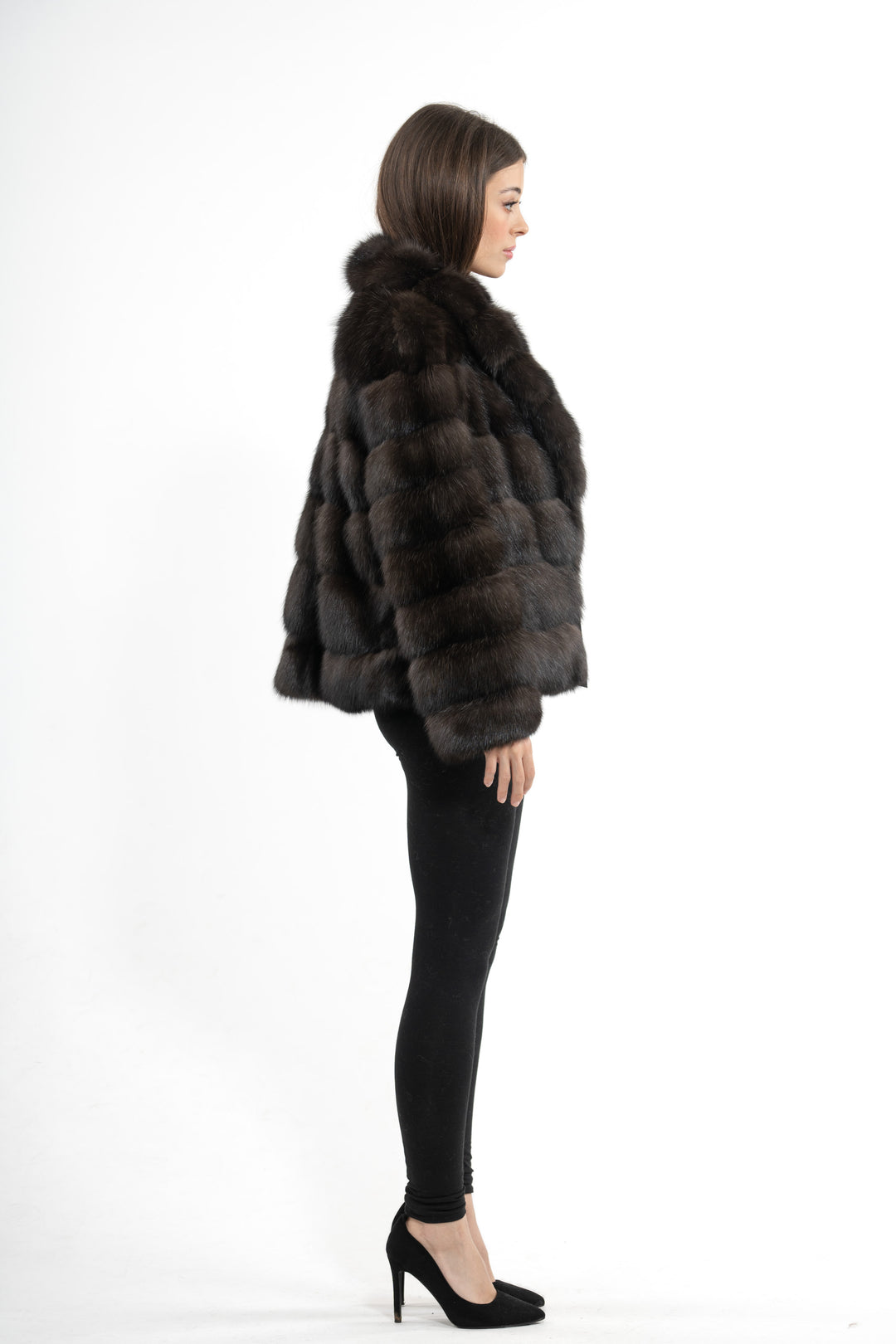 Model wearing a Carbonio Russian sable fur coat by manzari