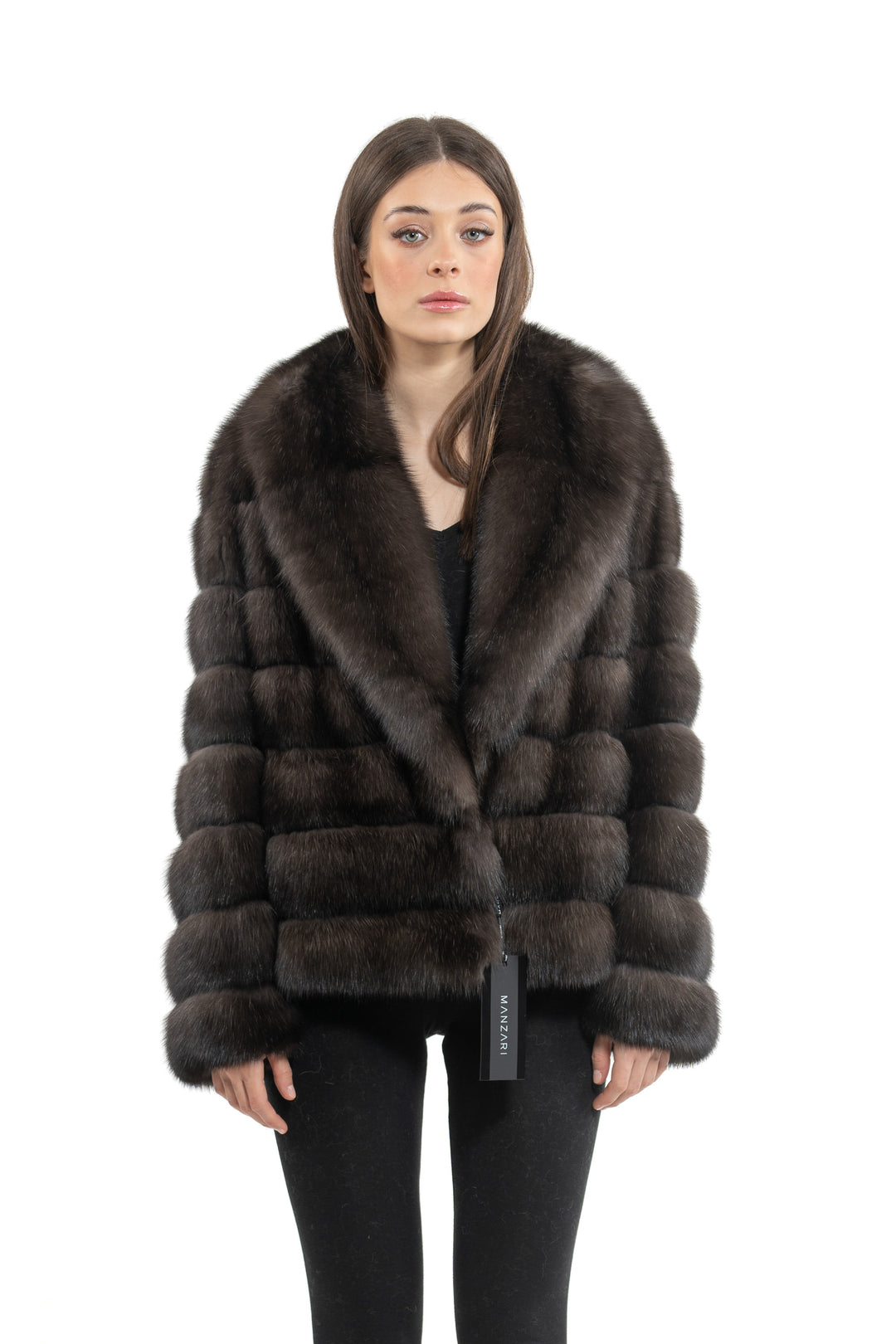 Luxurious Carbonio Russian sable fur coat on display