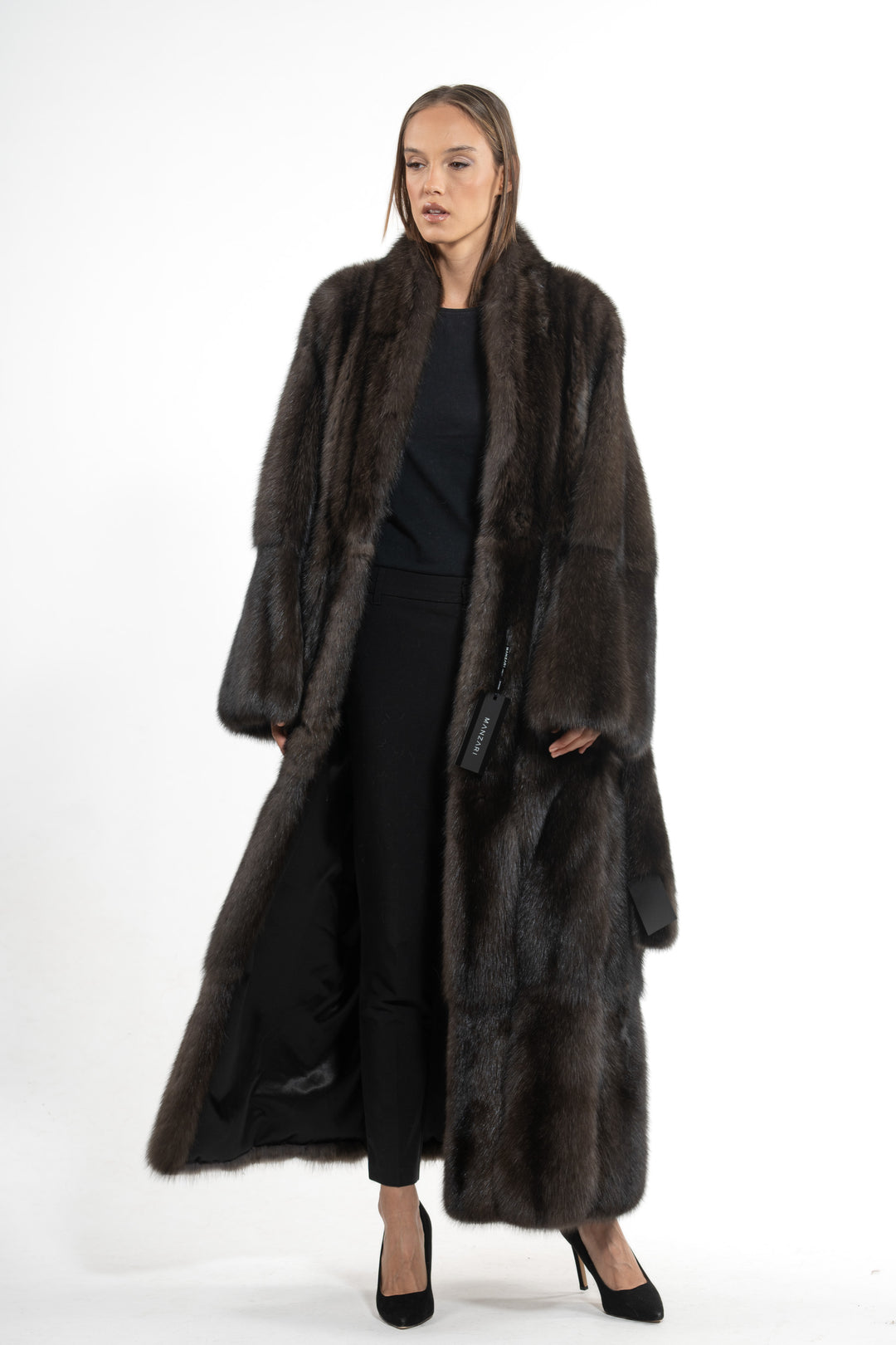 Model wearing a Carbonio Russian sable fur coat by manzari