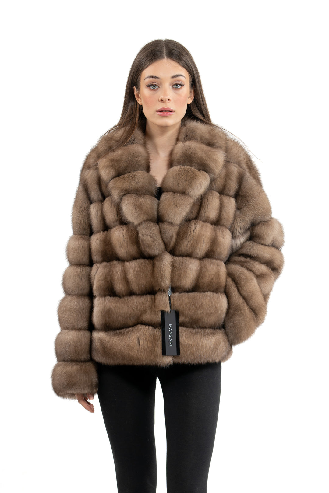 Luxurious Lavander Russian sable fur coat on display