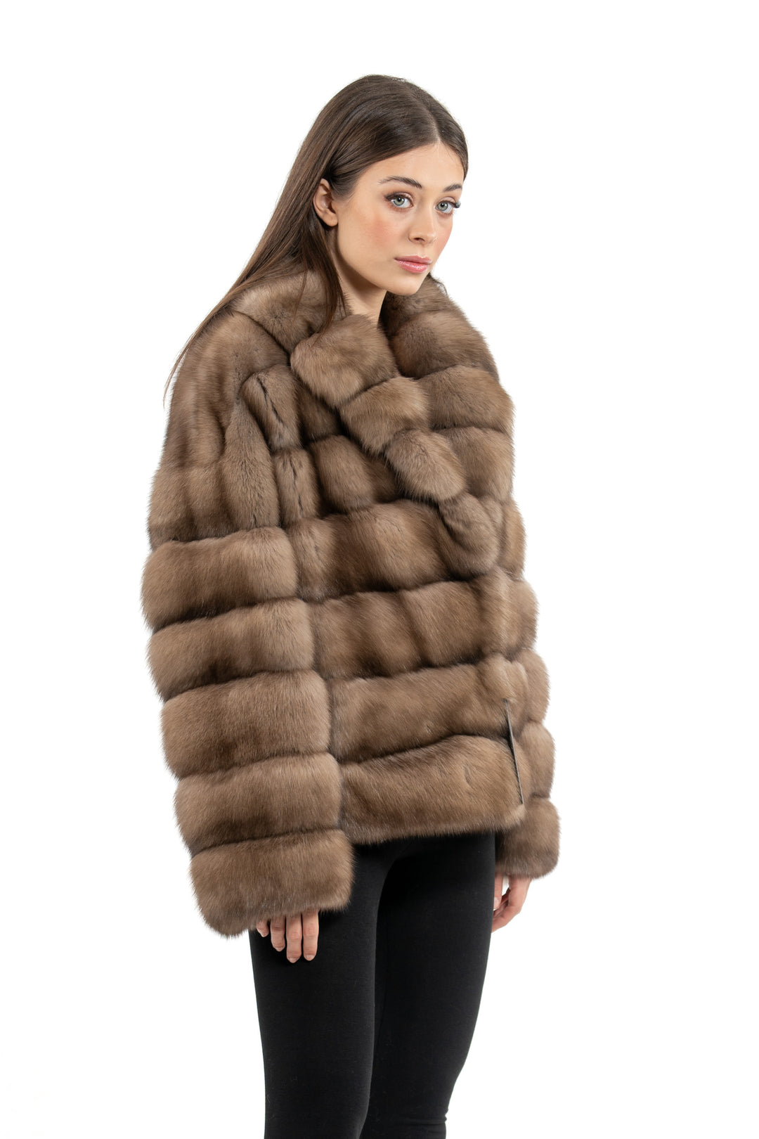Luxurious Lavander Russian sable fur coat on display