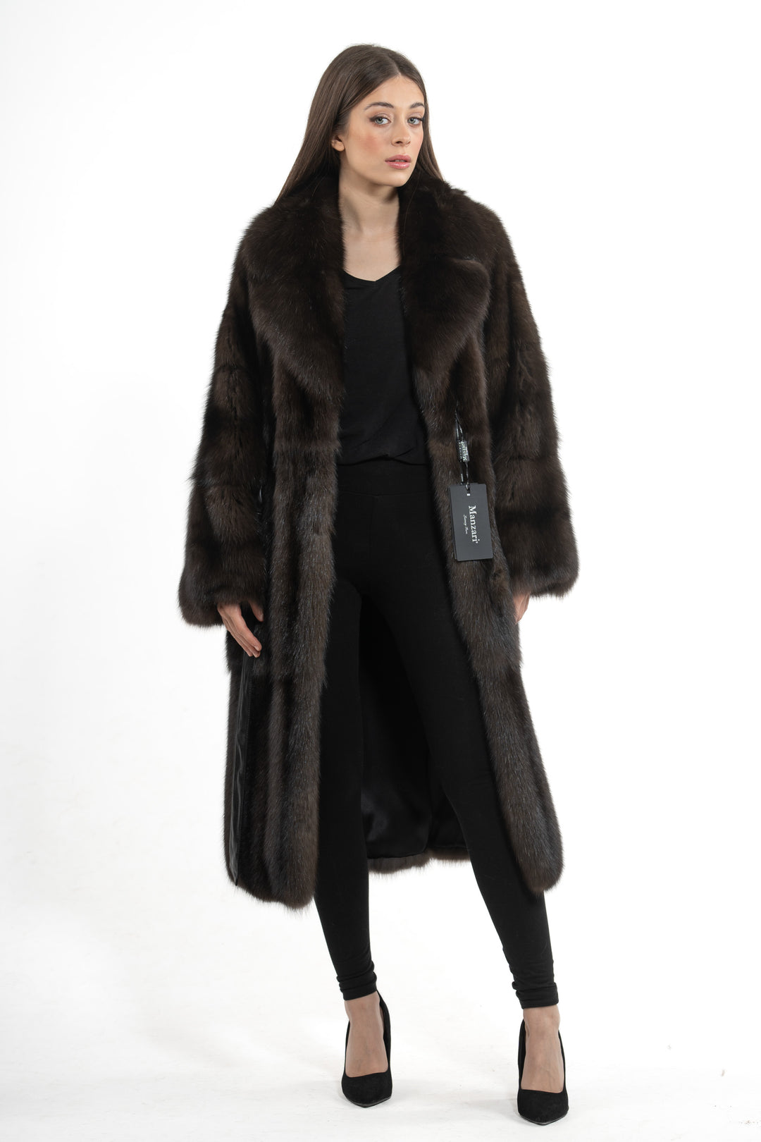 Model wearing a Carbonio Russian sable fur coat by manzari