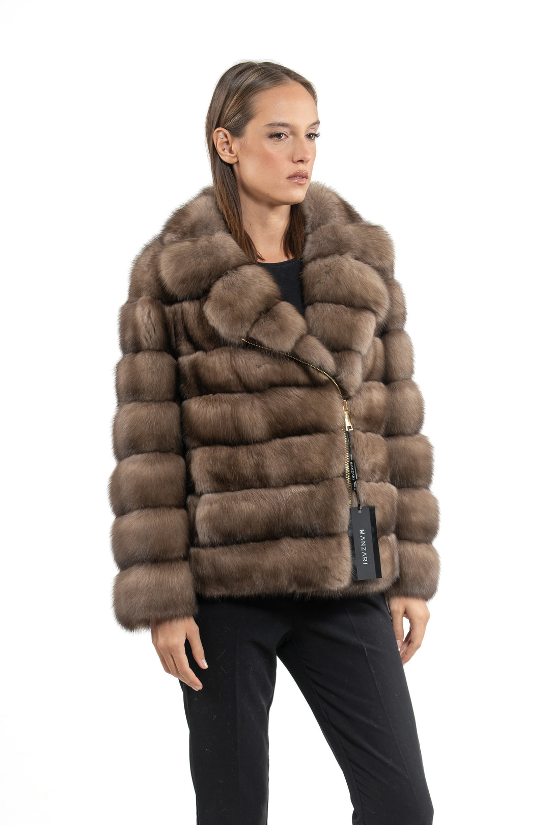 Manzari Lavander Russian sable fur coat with a modern design