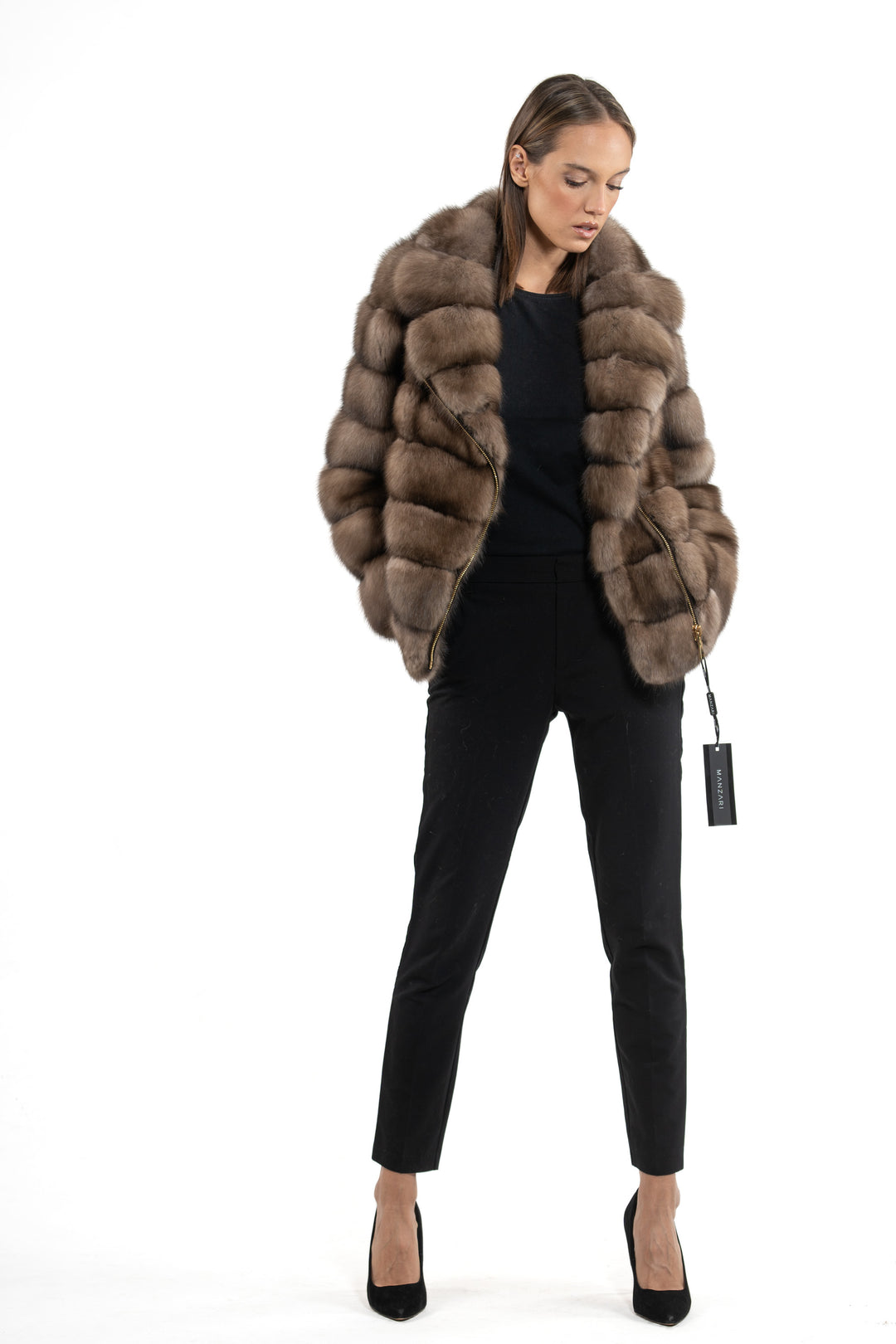 Manzari Lavander Russian sable fur coat with a modern design