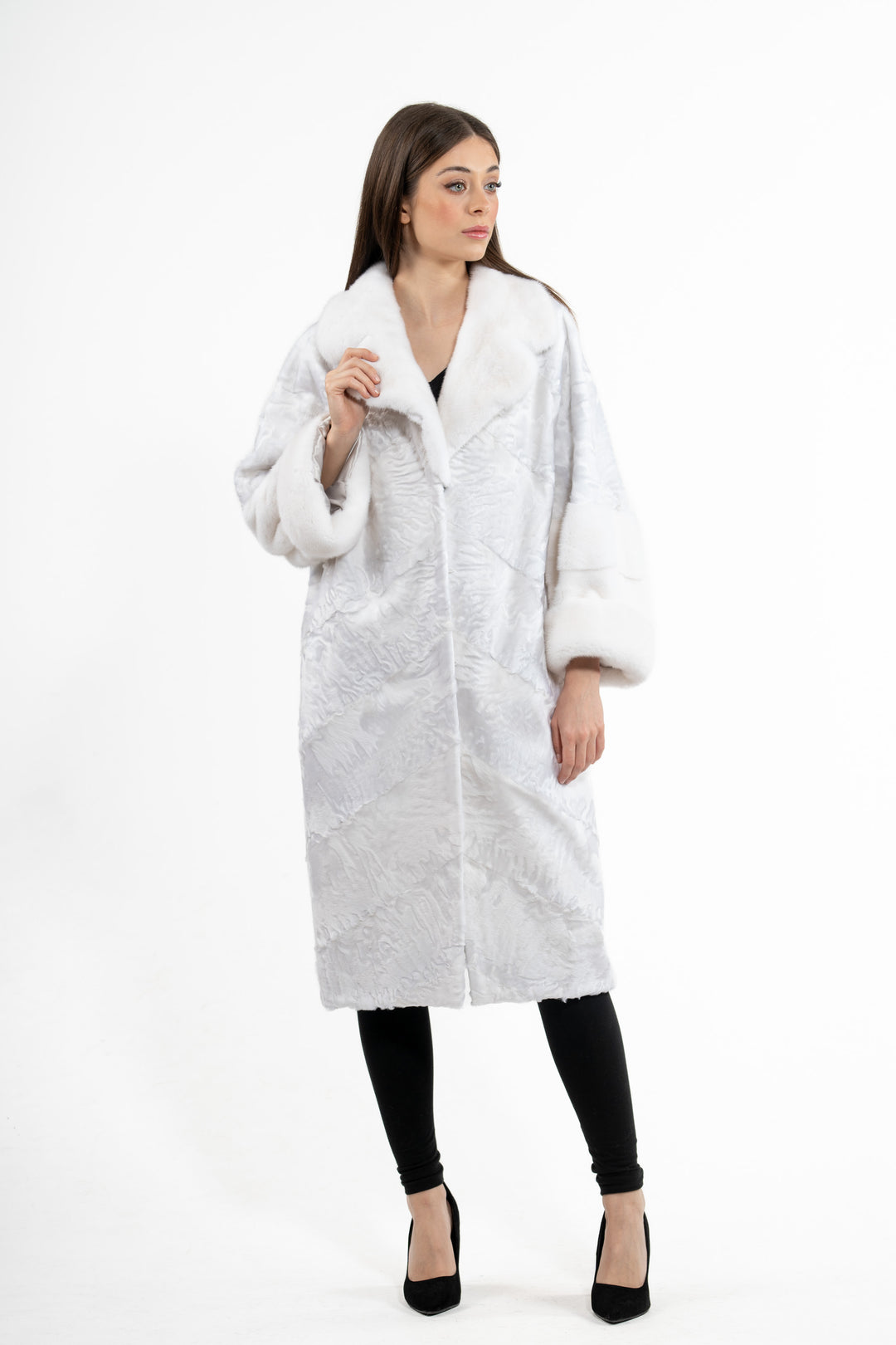 Elegant White Swakara fur coat for modern fashion