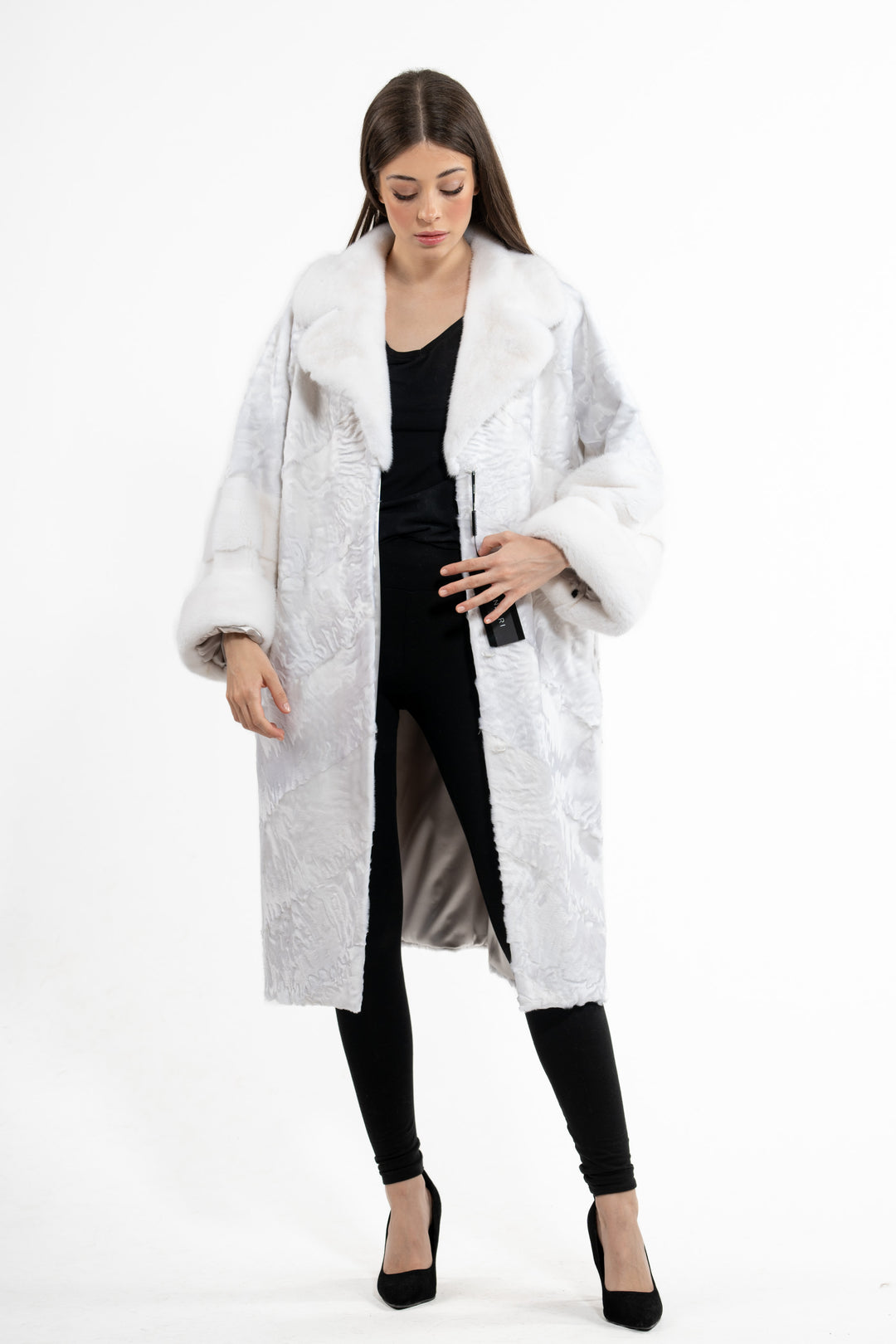 Elegant White Swakara fur coat for modern fashion