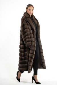 Luxurious Gun Metal Russian sable fur coat on display