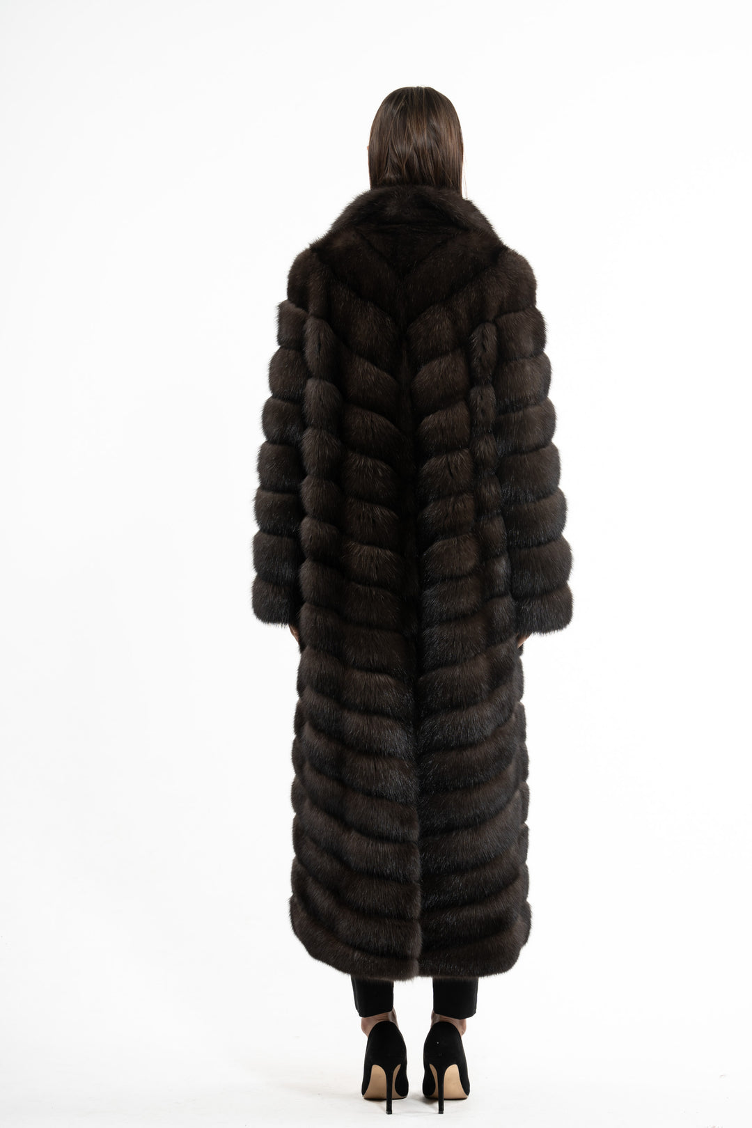 Model wearing a Carbonio Russian sable fur coat by manzari