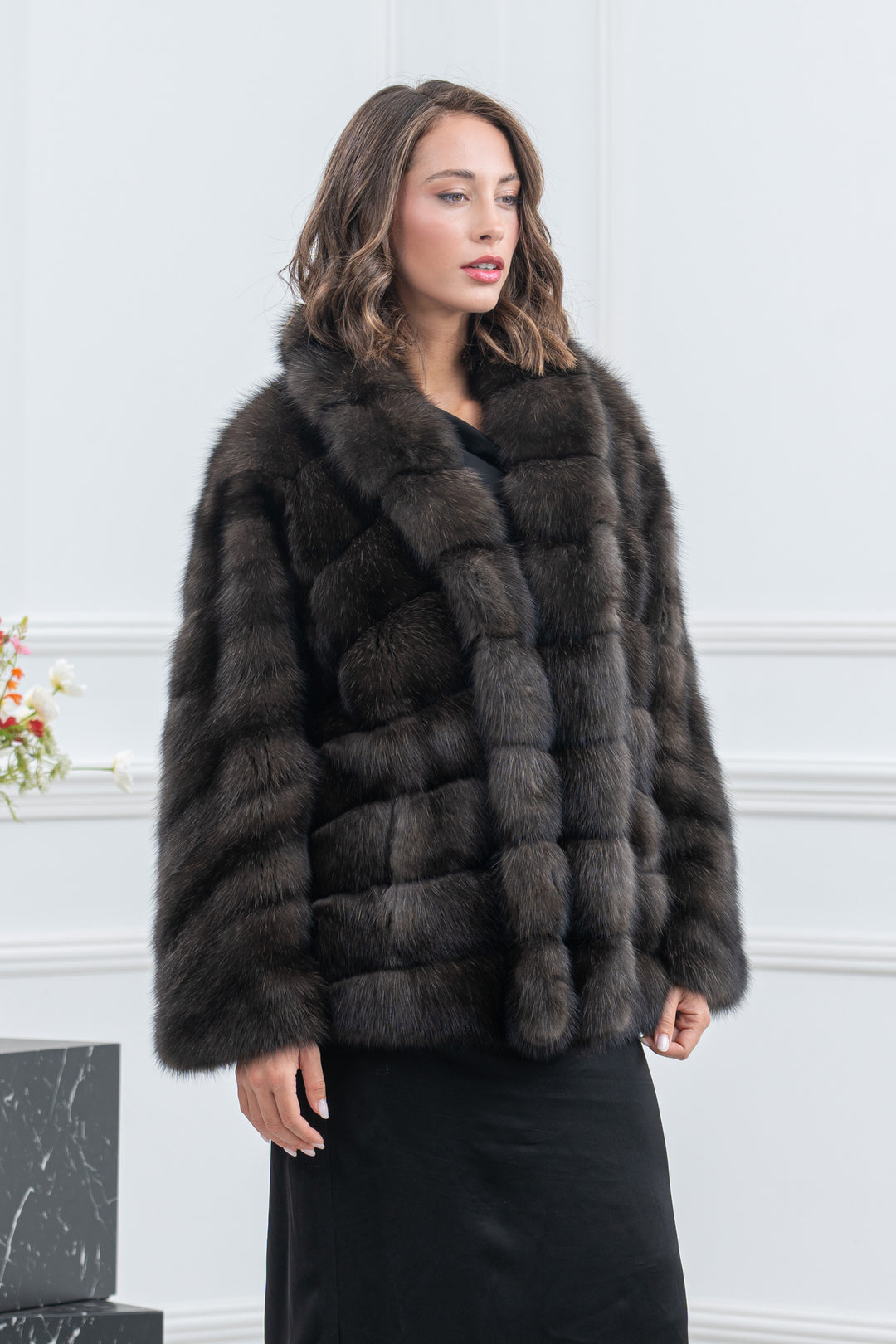 Carbonio Silvery Russian Sable Fur Short Jacket - Women&