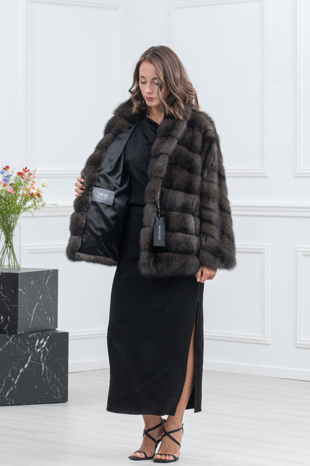 Carbonio Silvery Russian Sable Fur Short Jacket - Women&