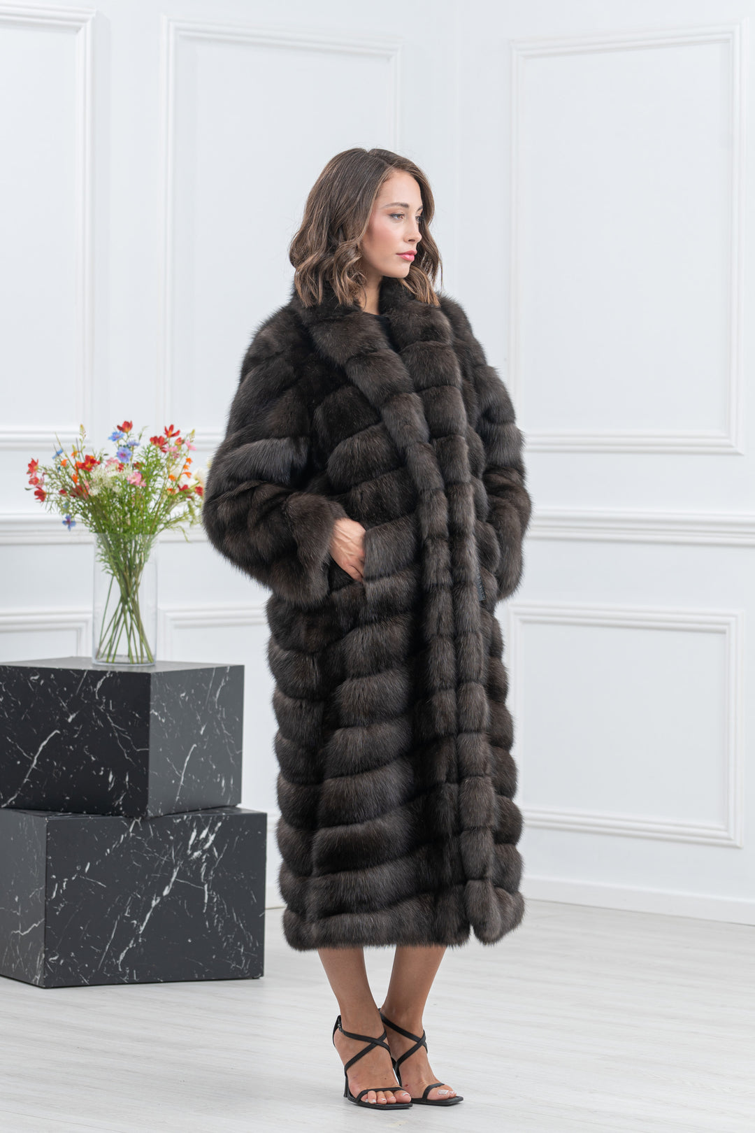 Carbonio Silvery Russian Sable Fur Coat - Women&