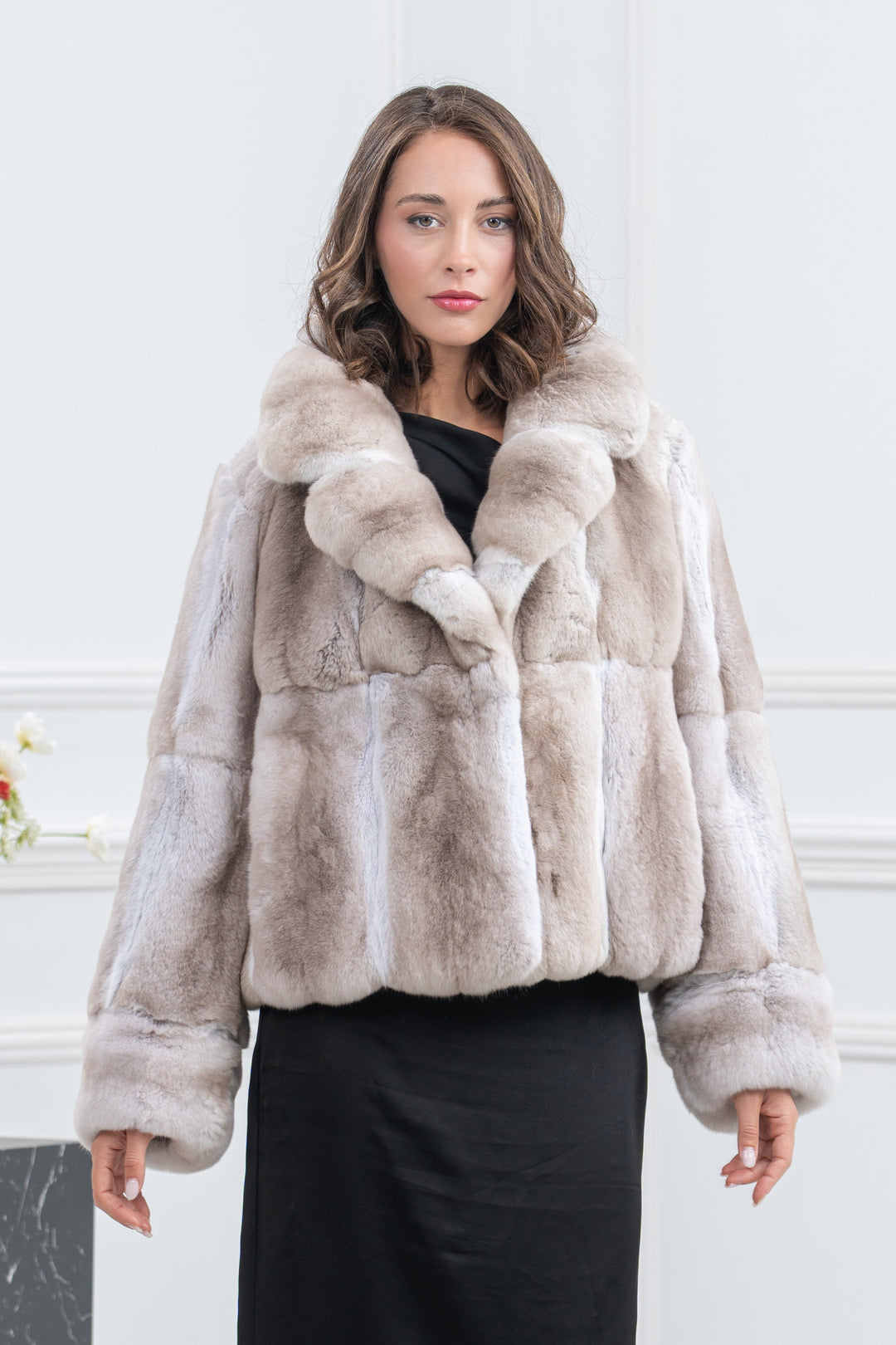 Lavender Chinchilla Fur Short Jacket - Women&