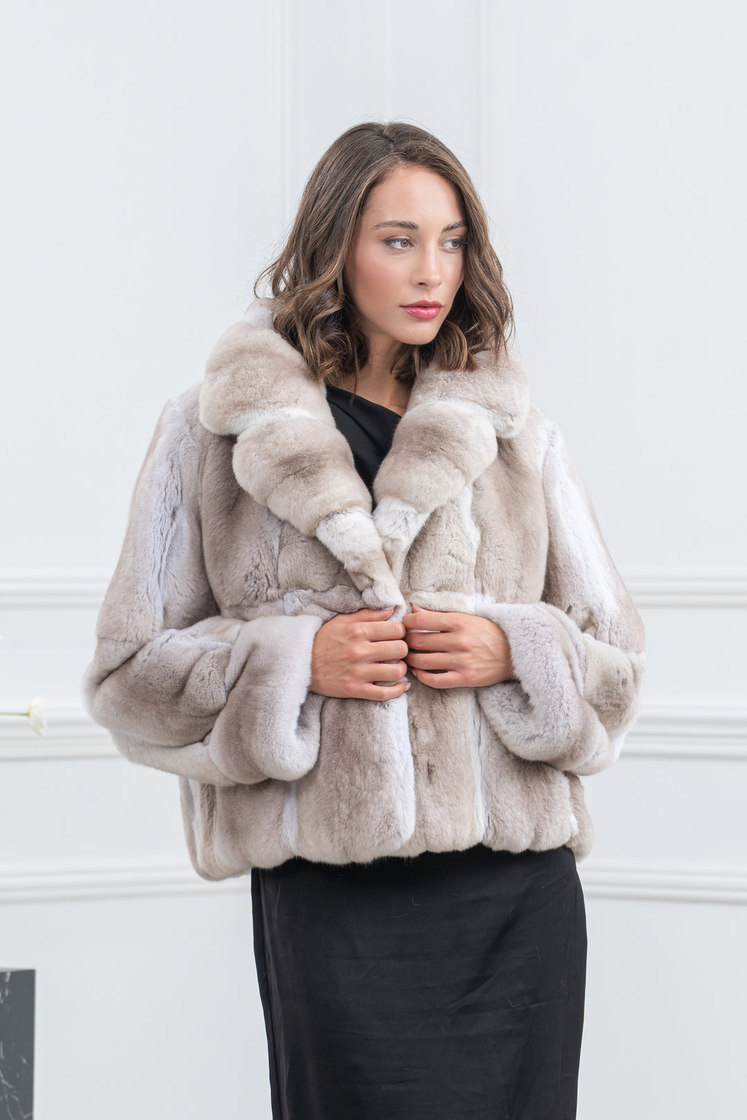 Lavender Chinchilla Fur Short Jacket - Women&