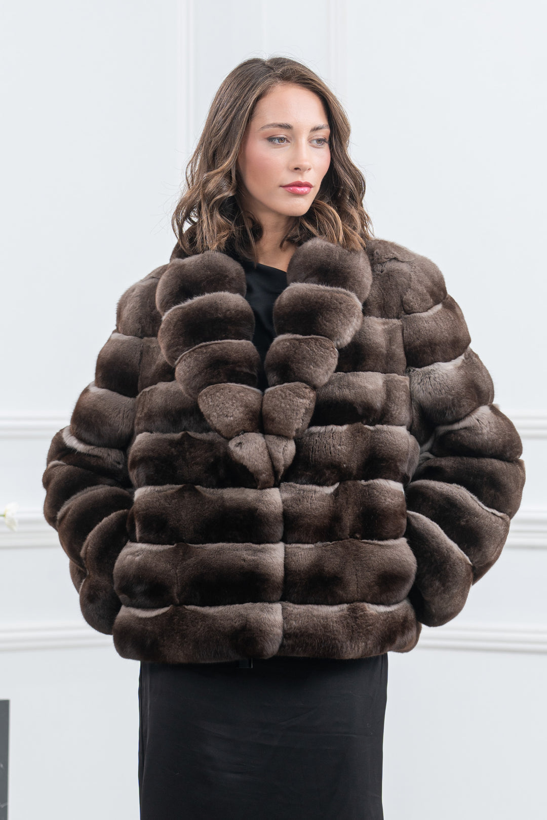 Burgundy Chinchilla Fur Short Jacket - Women&