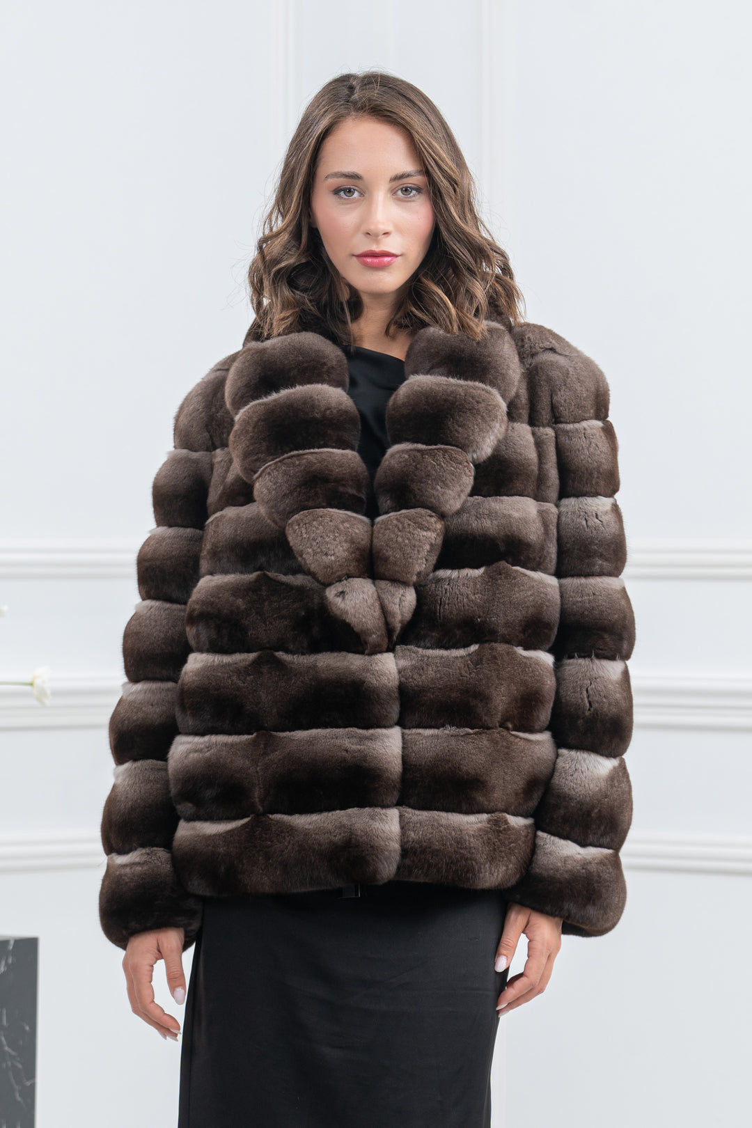 Burgundy Chinchilla Fur Short Jacket - Women&