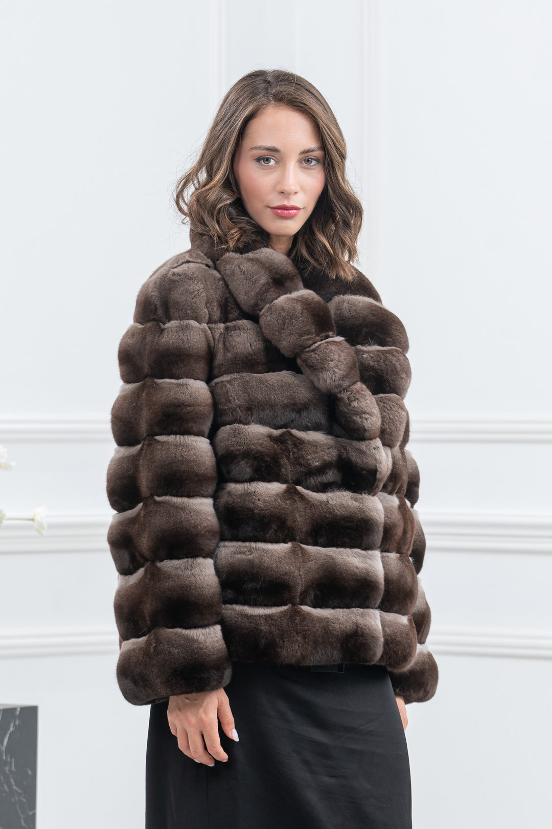 Burgundy Chinchilla Fur Short Jacket - Women&