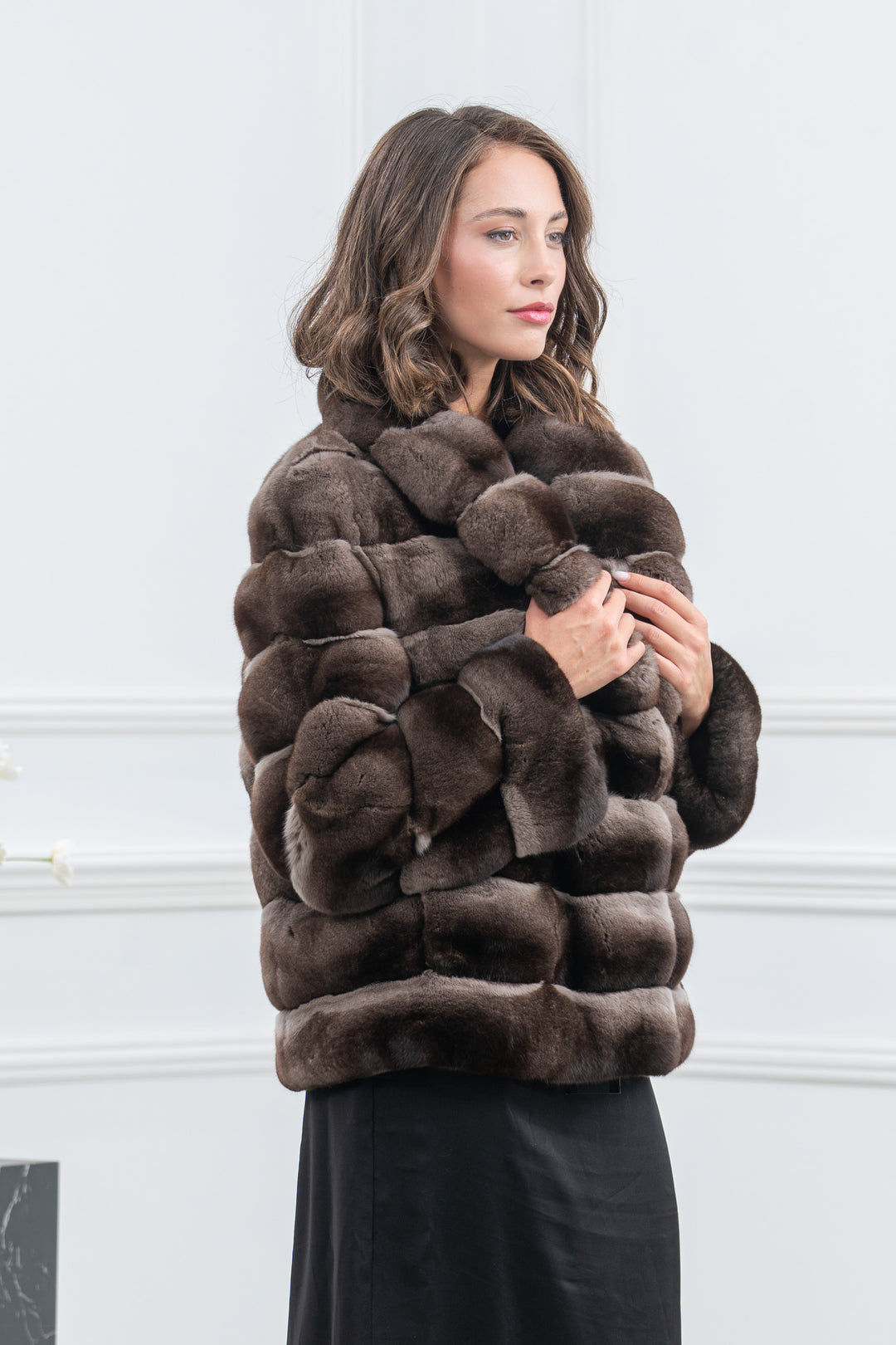Burgundy Chinchilla Fur Short Jacket - Women&