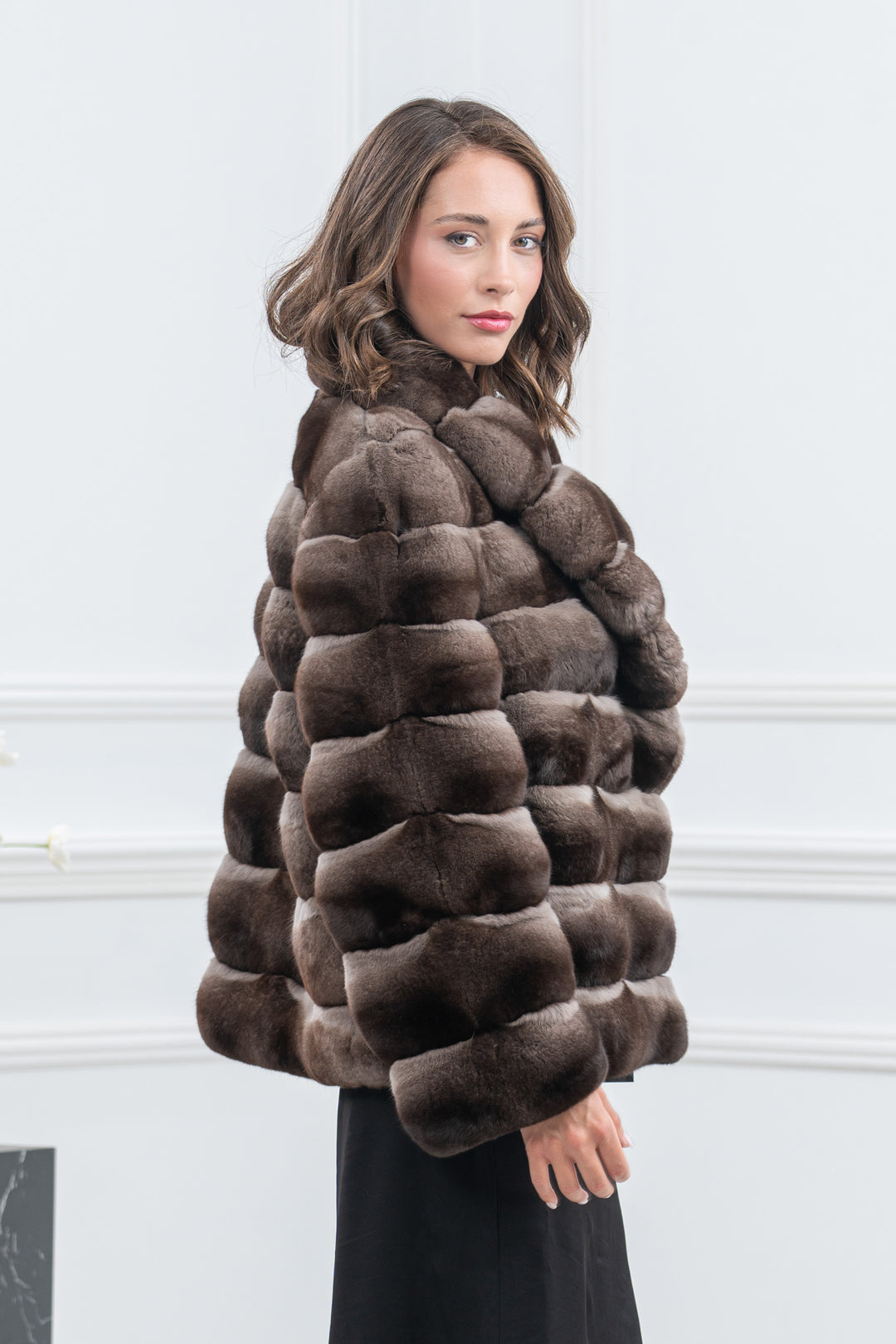 Burgundy Chinchilla Fur Short Jacket - Women&