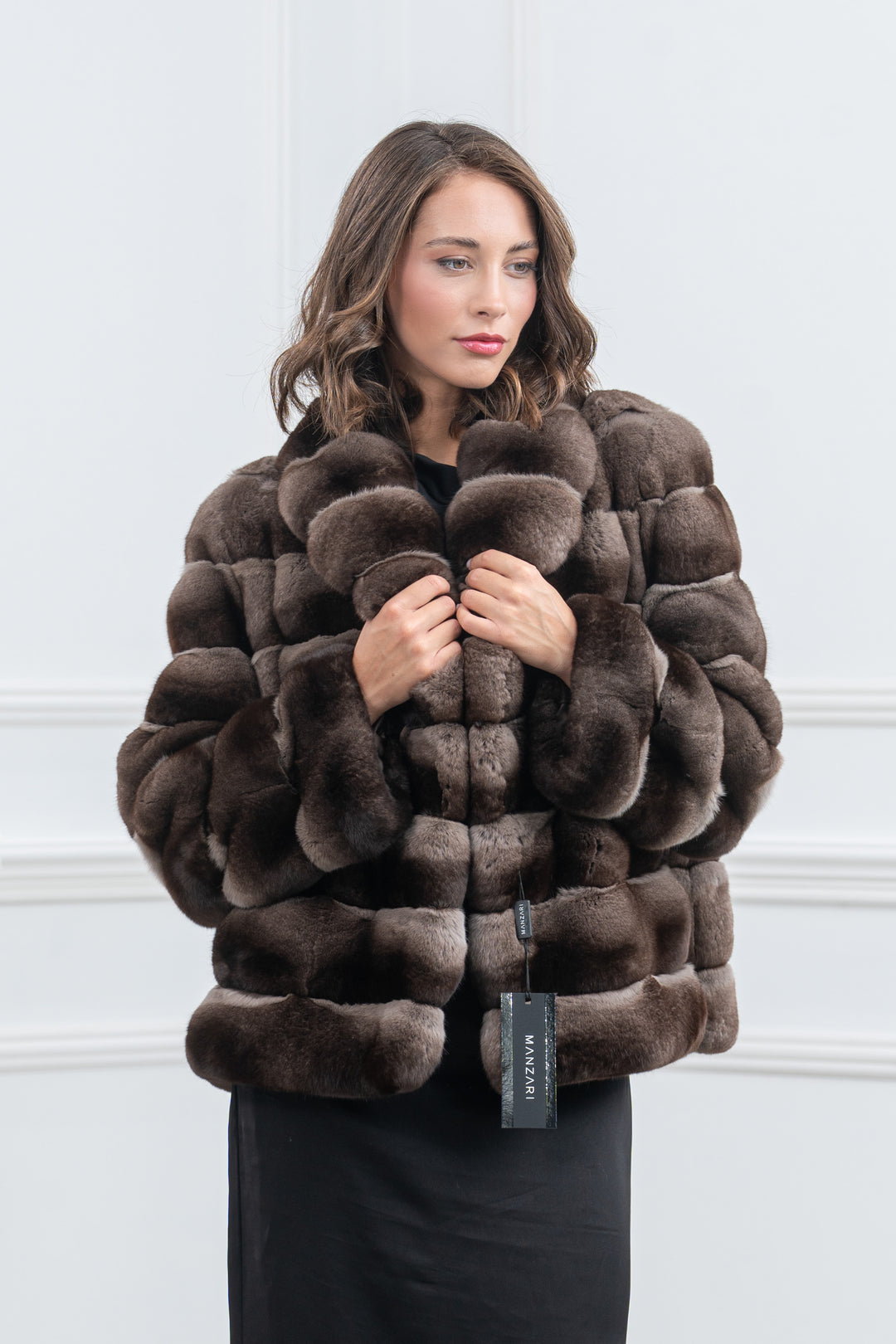 Burgundy Chinchilla Fur Short Jacket - Women&