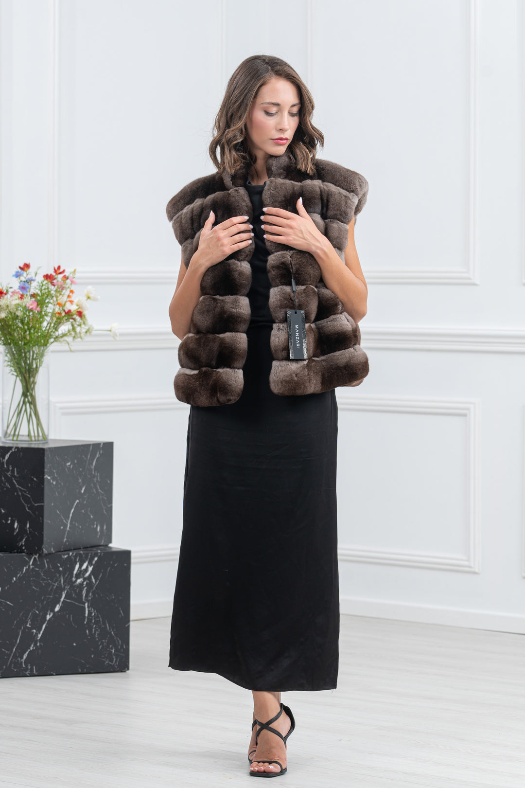 Burgundy Chinchilla Fur Short Jacket - Women&