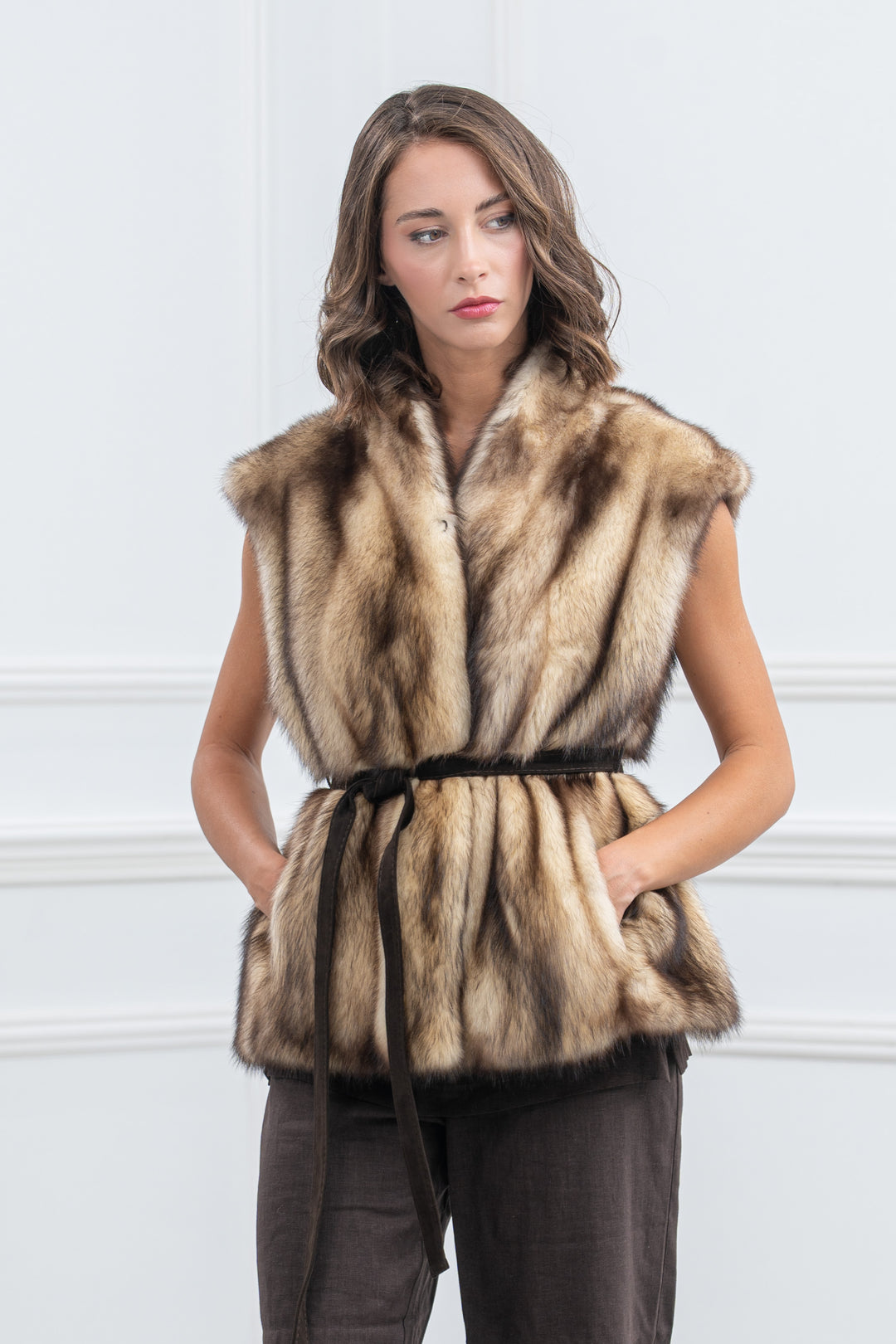 Natural Fitch Fur Short Vest - Women&