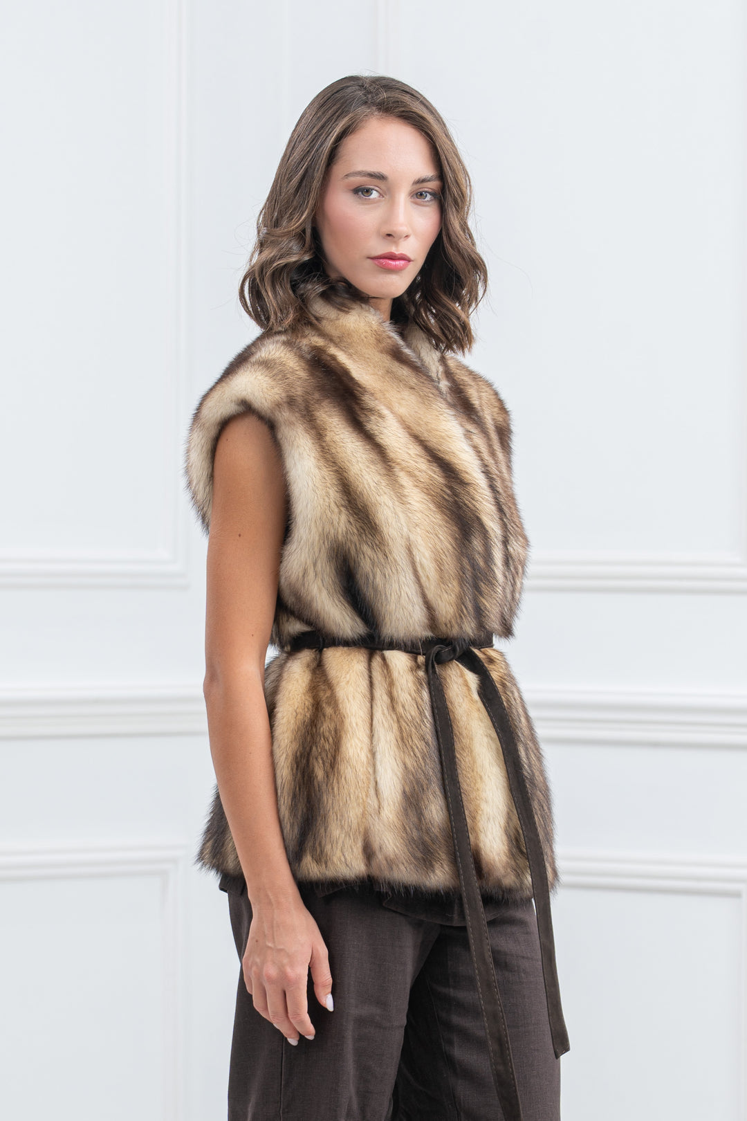 Natural Fitch Fur Short Vest - Women&