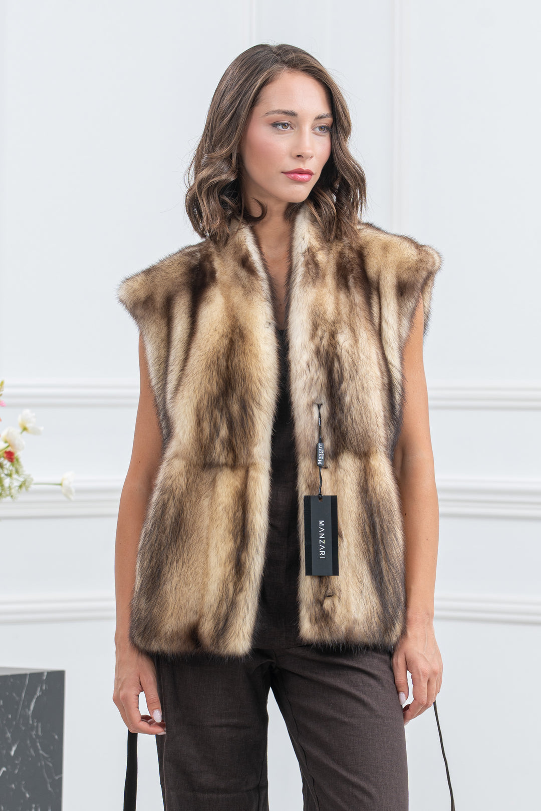 Natural Fitch Fur Short Vest - Women&
