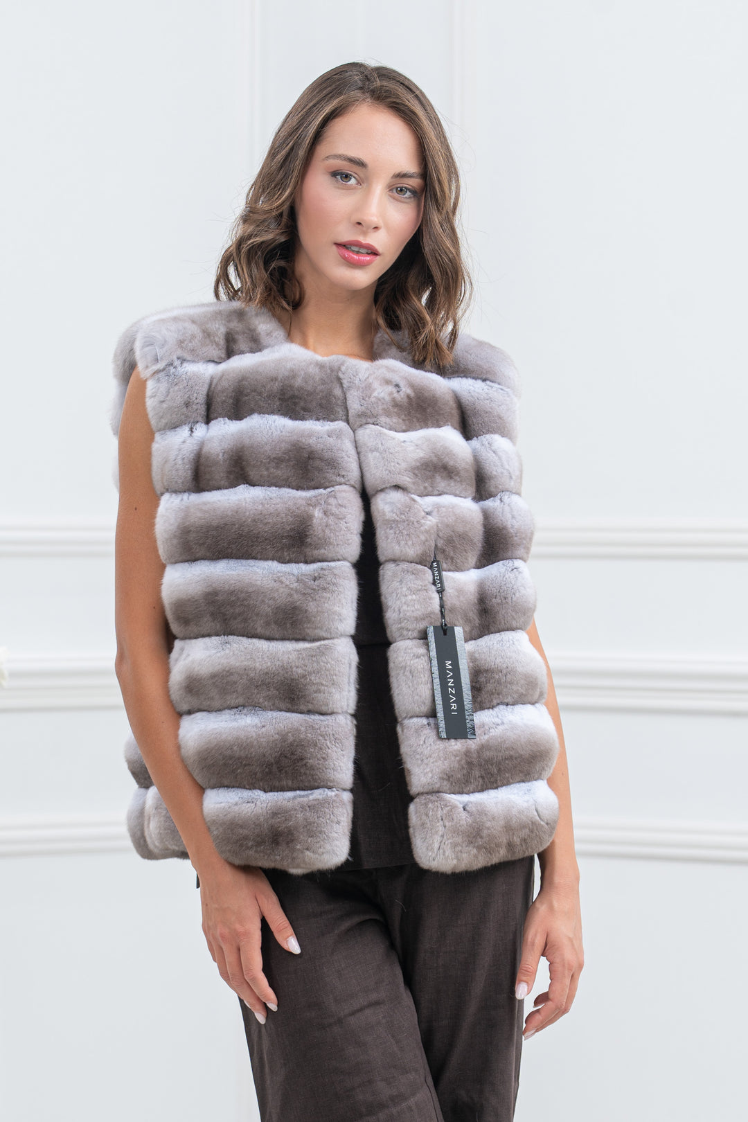 Dark Beige Chinchilla Fur Short Vest - Women&