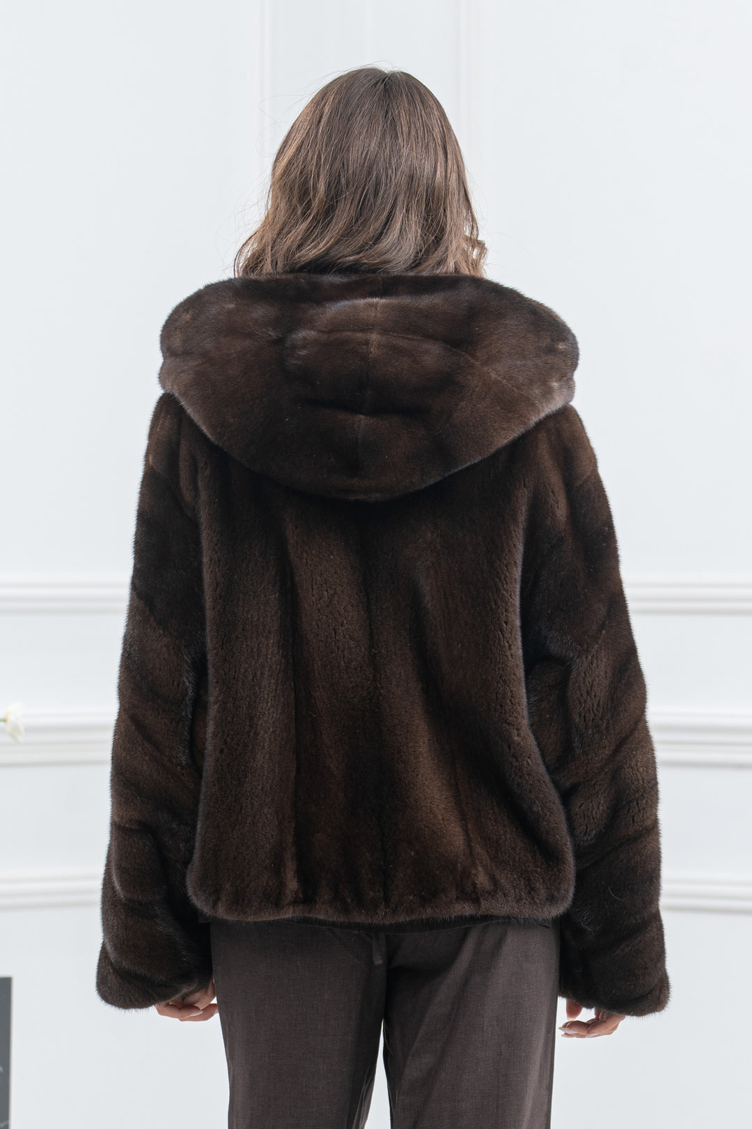 Mahogany Mink Fur Short Jacket with Hood - Women&
